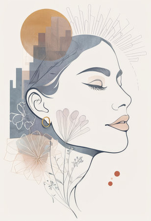 Reflections of Grace A Digital Illustration of Elegant Urban Femininityの素材