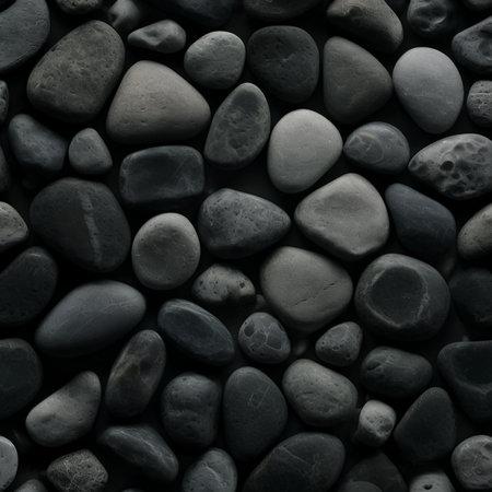 An Enchanted Palette of Stones A Diverse Collection in Black and Gray with Varied Shapes and Surfacesの素材