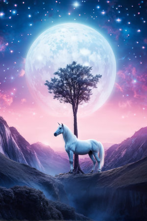 Silent Night A White Horse Enshrouded in Moonlight and Cloudsの素材