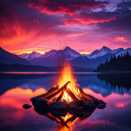 Whispering Flames and Majestic Reflections Captivating Scenes of Serenity Amidst Natures Splendorの素材