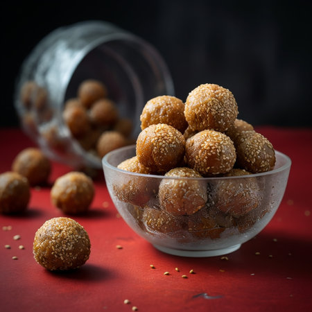HandDipped CaramelCoated Sesame Seed Snacks A Glimpse Inside Their Sweet Worldの素材