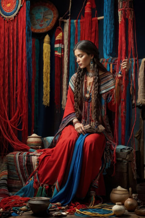 Colorful Threads and Fabulous Fashions A Womans Intricate Threadwork and Adornments in Detailの素材