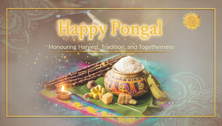 Happy Pongal indian festival of lights greeting card background.の素材