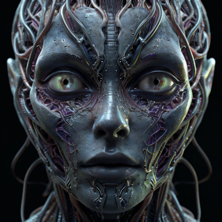 Advanced Circuitry Embedded Android Face A Highly Detailed Representation of Future Technology and Artificial Intelligenceの素材