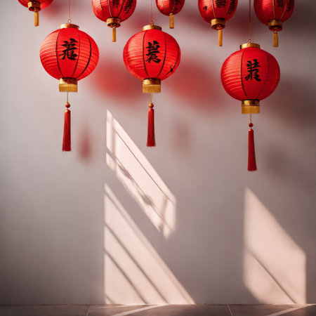 Red Lanterns and Shadow Play An Artistic Fusion of Tradition and Modernityの素材