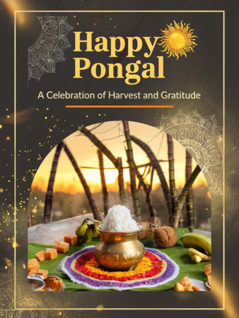 Vibrant Celebration A Traditional Pongal Feast Arranged with Floral Delights and Artistic Sunlight Shadowsの素材