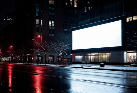 Nights Urban Canvas Reflections of Rain, Red Lights, and Reflective Surfaces in a Dark Streetの素材