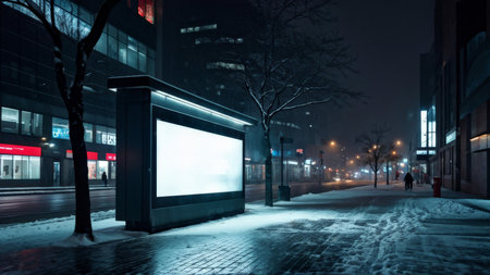 Blank billboard on the street at night, in Beijing, Chinaの素材