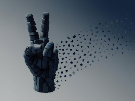 Peaceful Disintegration A 3D Digital Rendering Capturing the Symbolism and Dynamics of the Hand Gesturesの素材