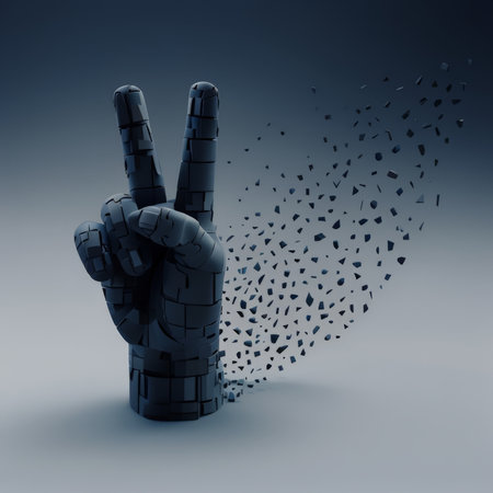 Peaceful Destruction A Dark Robot Hands Devastating Dance Against Lightの素材