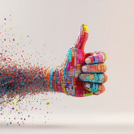 Interactive Digital Art Thumbs Up Cube Explosion and Confetti Effectの素材