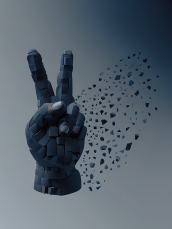 Advanced Robotics Fragmenting Robotic Hand in Action Against Gray Backgroundの素材