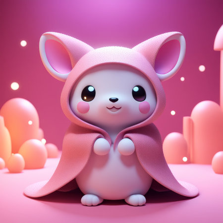 Fluffy Pink Eared Hoodie Wearer in Pastel Pastures A Gentle Animated Adventureの素材