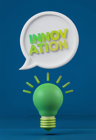 Sparkling Creativity A Vibrant Illustration of Innovation Against a Blue Backgroundの素材