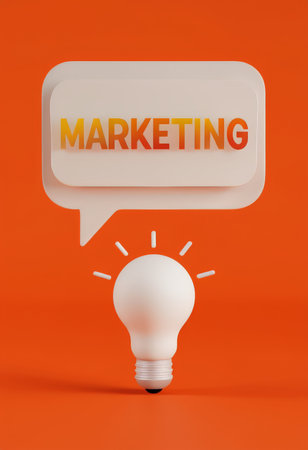 Spark of Creativity Marketing as Bold Red Innovation on Orange Backgroundの素材