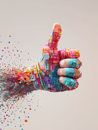 Dynamic Illustration ThumbsUp Thumb Fragment Breakdown Against Neutral Backgroundの素材