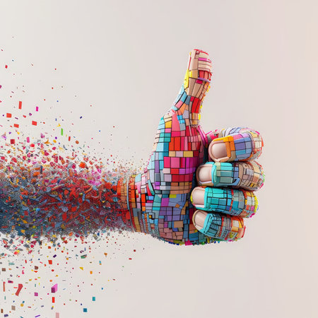 3d render of human hand with thumbs up sign. Social media conceptの素材