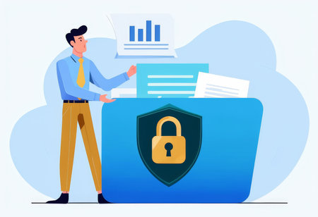 Digital Business Protection Safeguarding Data Security Through Financial Graphs and Physical Folder Symbolismの素材