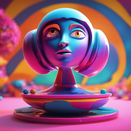 Colorful Gaming Icon An Animated Figure Seated atop an Arcade Controller, Featuring Vibrant Eye Details and NeonPink Earsの素材