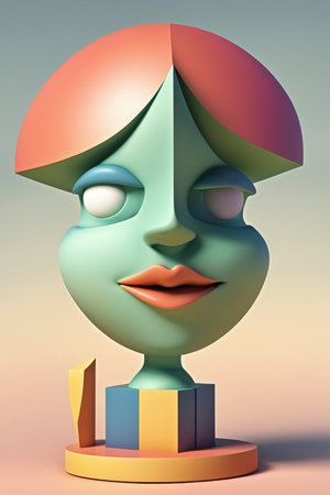 3d rendering of an abstract figure with a green head and blue eyesの素材