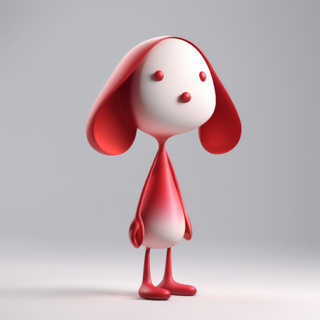 Red Eared Figure Artwork Oversized Feet Shoes Against Grey Backgroundの素材