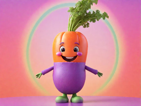 Carrot Character A RainbowPainted Anthro Carrot Standing Boldly Against a Vibrant Pink Backgroundの素材