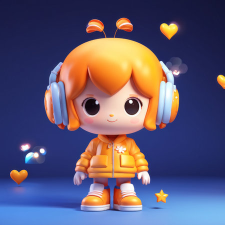 Radiant Heartbeat Animation Girl in Blue Background A Musical Journey Through Dreams and Adventuresの素材