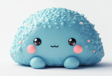 Amorphous Blob in Soft Pink Cheeks Gazing at Us A Delicate Yet Endearing Portrait of Suggestive Softness Against Neutral Backgroundの素材