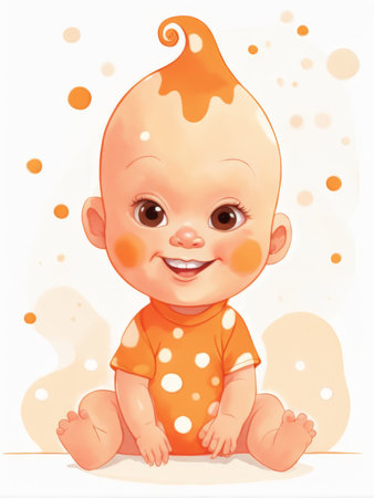 Infant Baby Food Accident Illustration Orange Stains Overhead Against Brown Backgroundの素材