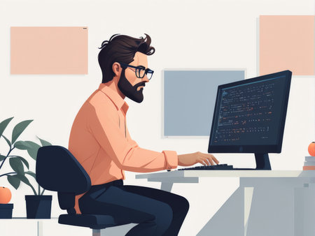 Modern Home Office Workspace A Gentlemans Digital Oasis Amidst Natureの素材