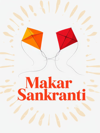 Kite Festival Celebration Makar Sankranti Against a White Background Winter Festive Illustrationの素材