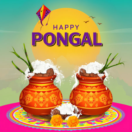 illustration of elements of Happy Pongal background for Pongal Festivalの素材