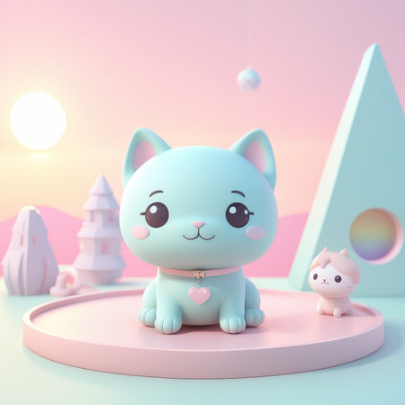 Abstract Art Fusion HeartShaped Cat Figures Against Muted Geometric Backdropの素材