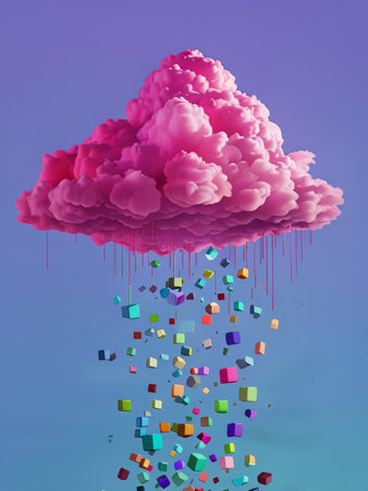 Rainbow Cubes Dripping Through a Pink Cloud in Vibrant Artworkの素材