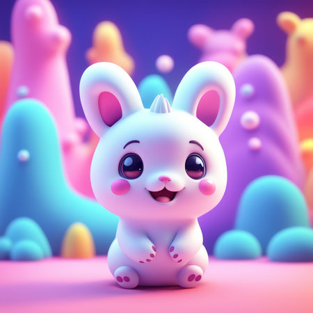Cute cartoon bunny 3d rendering. Happy easter concept.の素材