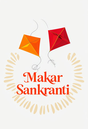 Makar Sankranti greeting card with kite and letteringの素材