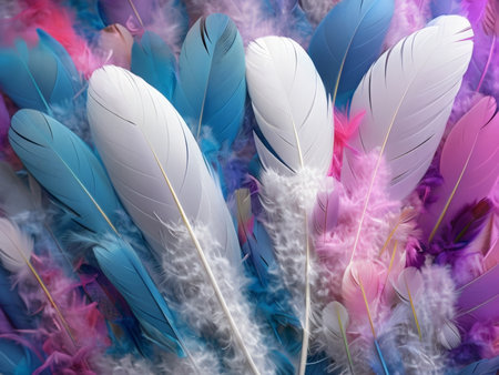 An Enchanting Collection of Vibrant Feathers Captivating Display of Colorful Natural Elements Arranged for Joyful Appreciationの素材