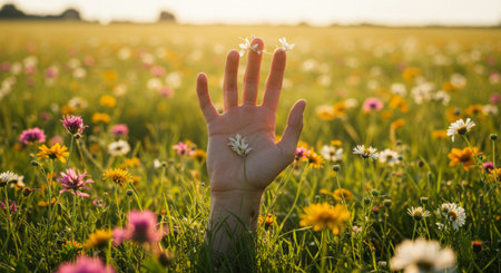 A serene moment captured in vibrant floral patterns and soft lighting, evoking feelings of warmth and tranquilityの素材
