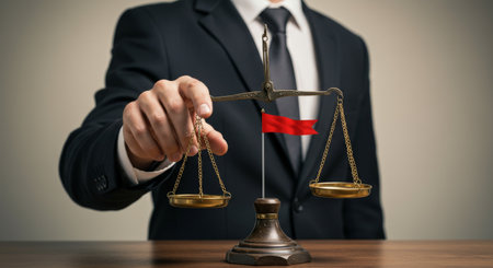 A symbol of justice weighing down on eagles atop balanced scales, representing fair judgment in balanceの素材