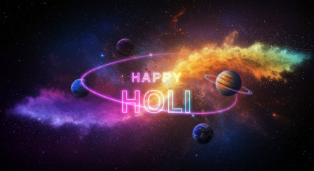Radiant hues of vibrant colors against a cosmic backdrop celebrating the joyous festival of Holiの素材
