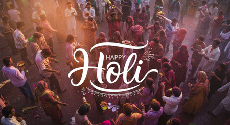 People celebrate the vibrant Holi festival with joyful colors, delicious sweets like gujiya, and festive attire at this lively eventの素材