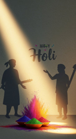 Vibrant colors fill the air as people celebrate Holis spirit of unity and happiness togetherの素材