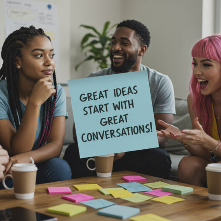 A group of people engaged in lively discussions, where innovative thoughts and ideas flourishの素材