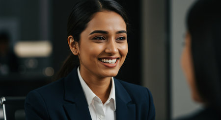 Two friendly women engage in lively conversation, sharing stories and ideas with each otherの素材