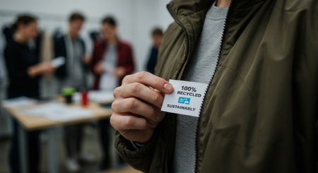 A visually appealing image highlighting the use of sustainable practices with an ecofriendly label crafted from recycled materialsの素材