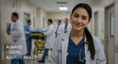 Medical professionals stand poised with readiness to provide aid and care, ensuring swift response to any emergenciesの素材