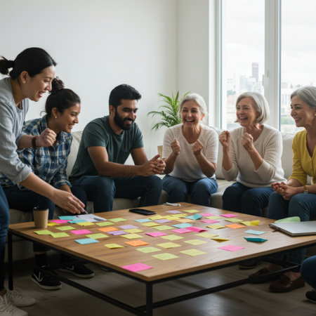 A group of people enthusiastically working together in harmony, creating something wonderful as they collaborateの素材