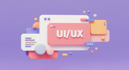 A vibrant digital interface featuring dynamic geometric patterns and icons, emphasizing simplicity and elegance in user experience designの素材