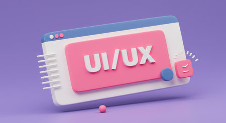 A sleek UIUX design showcasing bold geometry, vibrant colors, and interactive elements, emphasizing the importance of visual appeal and intuitive design principles in enhancing useの素材