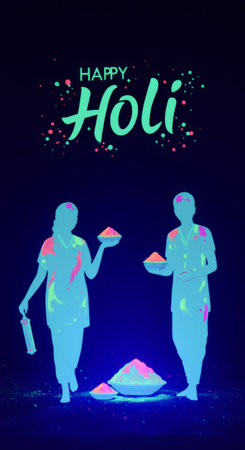 People celebrate Holi, a colorful Hindu festival featuring joyful dancing, sprinkling colored powders, and spreading happiness among friends and neighborsの素材